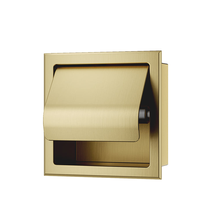 Rocko toiletrolhouder met klep inbouw geborsteld messing PVD