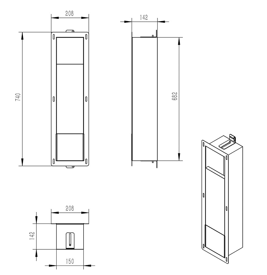 Maattekening Rocko reserverolhouder inbouw mat wit