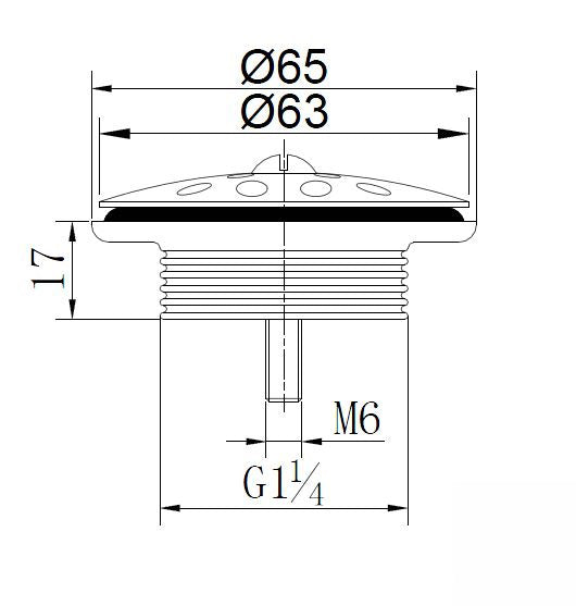 Korv open afvoerplug rooster 5/4" gunmetal maattekening – afmetingen volgens maattekening | Dealplein