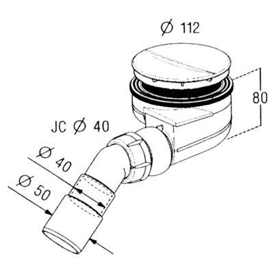 Maattekening Turboflow douchebaksifon voor afvoergat 90mm chroom