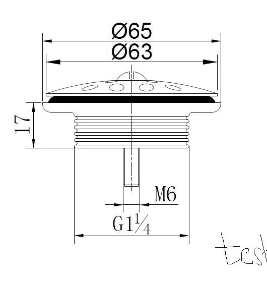 Maattekening Korv open afvoerplug rooster 5/4" chroom