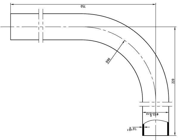 Maattekening Vloerbuis PVC 75 x 22 x 3.2 cm wit