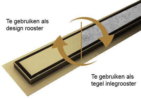 Douchegoot met tegelrooster en flens 100 x 7 cm geborsteld messing