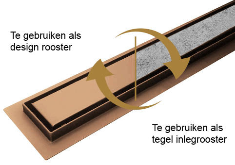 Douchegoot met tegelrooster en flens 90 x 7 cm geborsteld brons koper