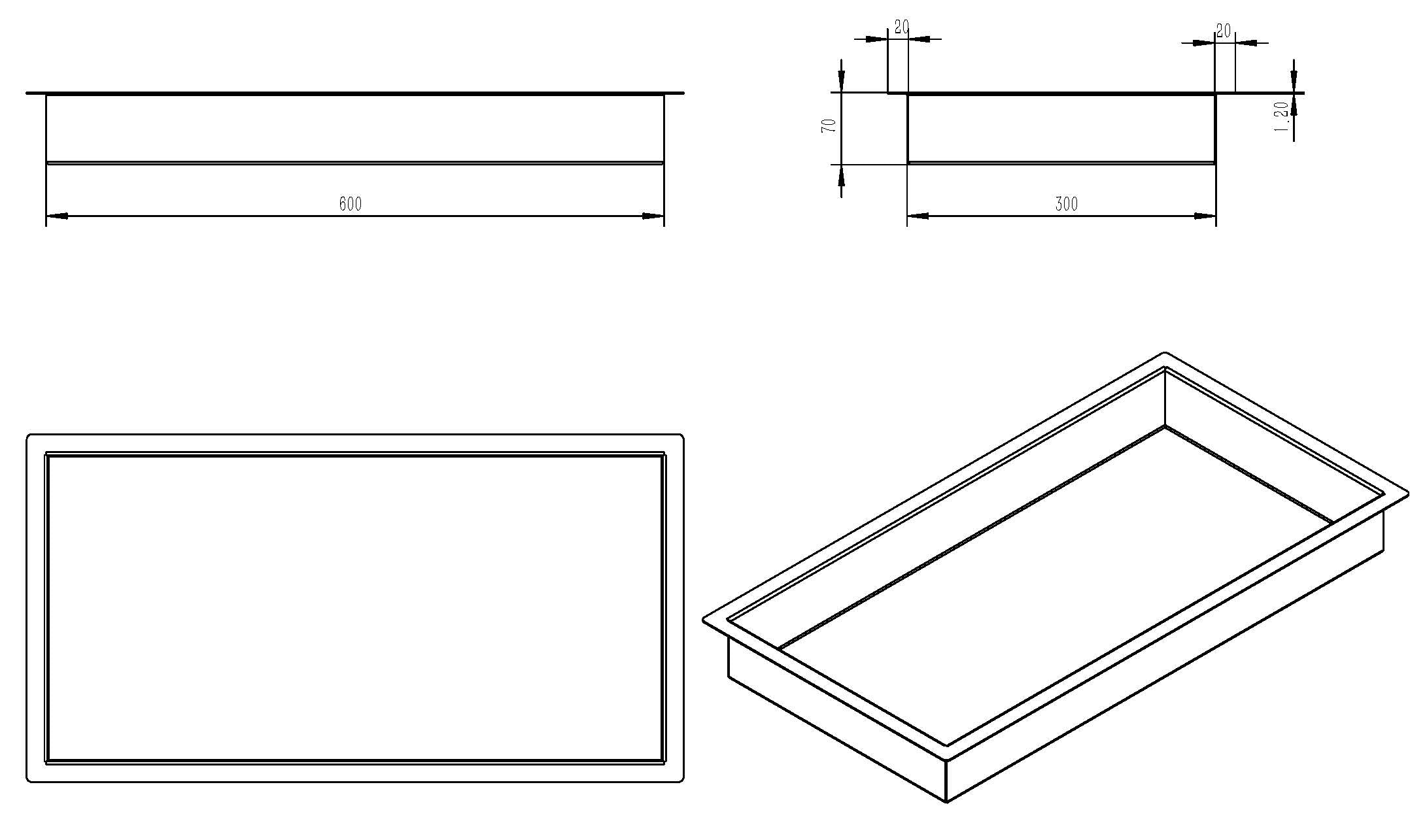 Maattekening Wiesbaden Demis inbouwnis 30 x 60 x 7 cm gunmetal PVD
