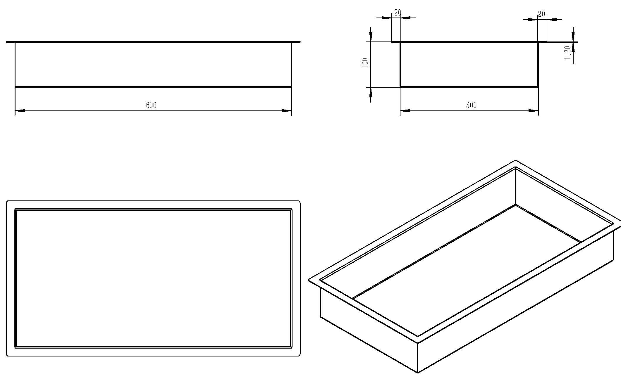 Maattekening Wiesbaden Demis inbouwnis 30 x 60 x 10 cm gunmetal PVD