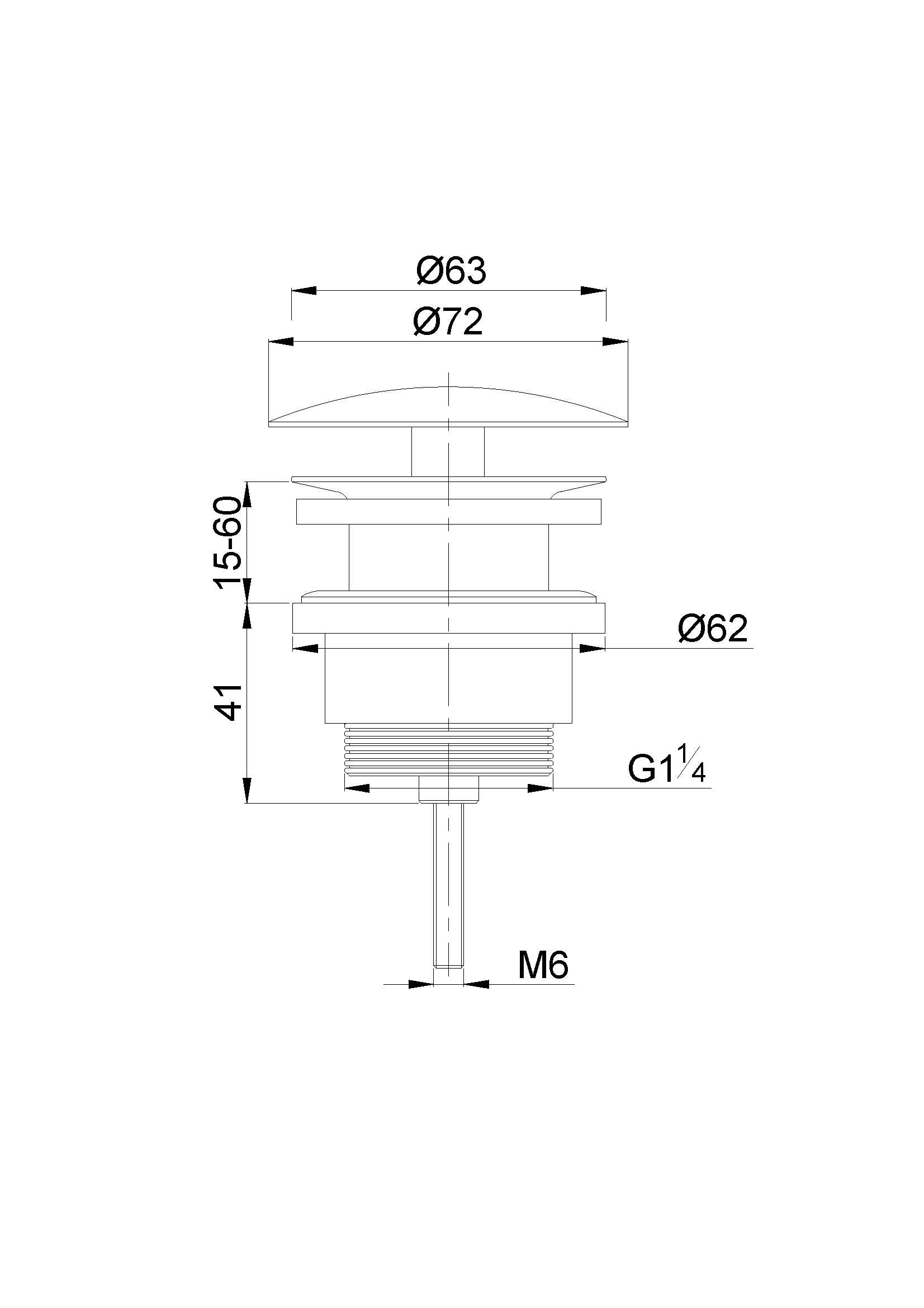 UniMatch open afvoerplug 5/4''chroom maattekening – afmetingen volgens maattekening | Dealplein