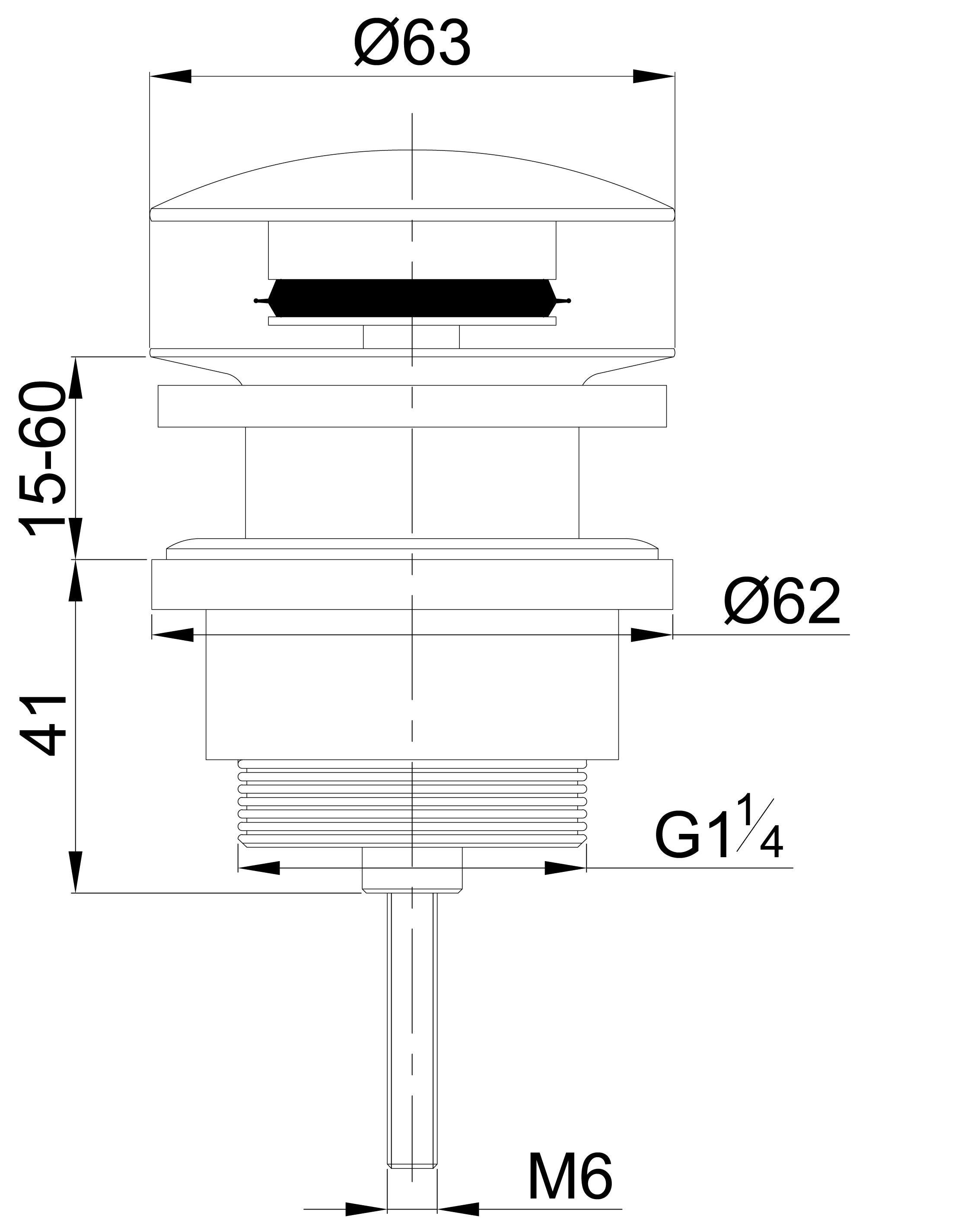 Maattekening Wiesbaden UniMatch clickwaste afvoerplug 5/4" mat wit