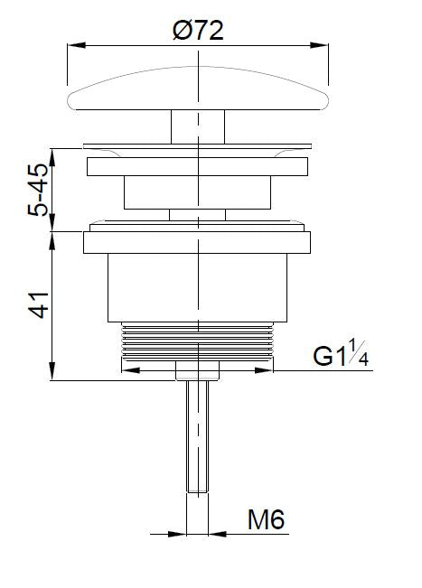 Maattekening Wiesbaden UniMatch open afvoerplug 5/4'' geborsteld messing PVD
