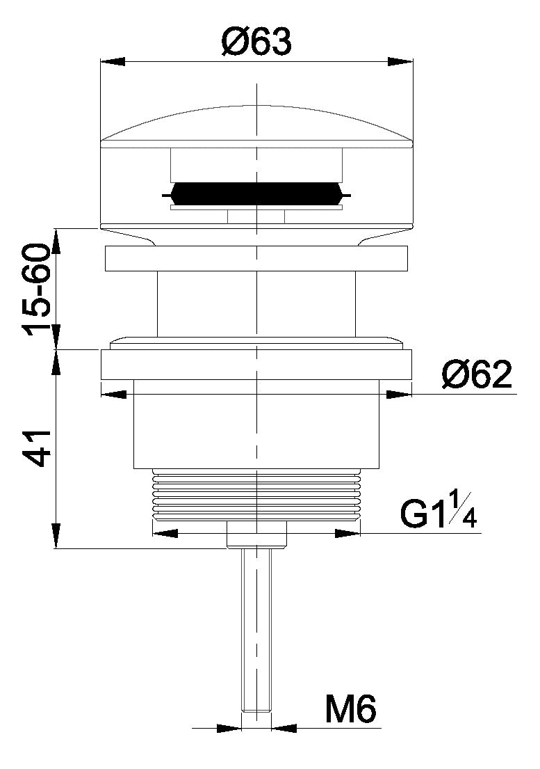 UniMatch clickwaste afvoerplug 5/4" gunmetal maattekening – afmetingen volgens maattekening | Dealplein