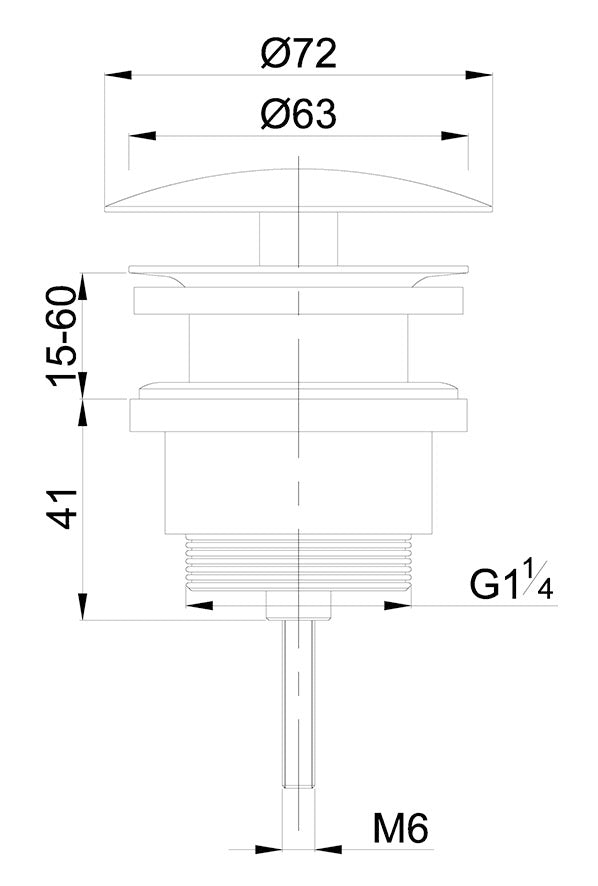 Maattekening Wiesbaden UniMatch open afvoerplug 5/4'' gunmetal