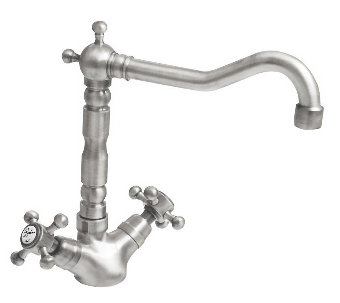 Antea Retro Wastafelkraan Messing Met Retro Uitloop Geborsteld Nikkel Met Pop-up - Productfoto