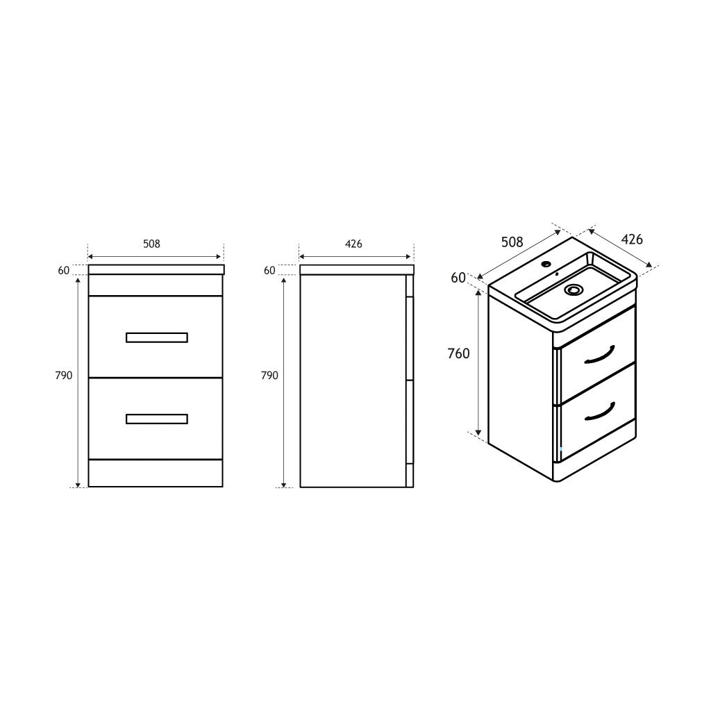 Eastbrook Cavone Staand Badmeubel 50x46 Cm Met Lades Hoogglans Wit
