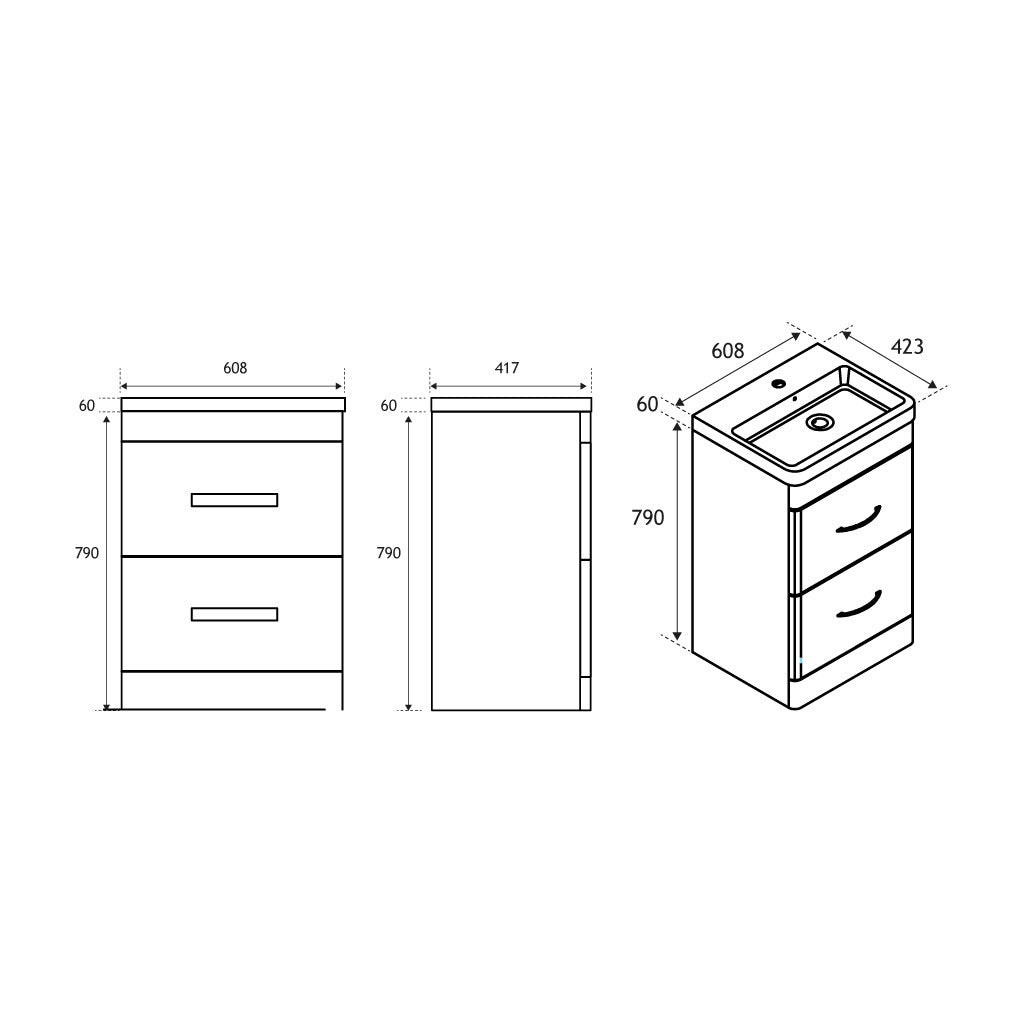 Eastbrook Cavone Staand Badmeubel 60x46 Cm Met Lades Hoogglans Wit