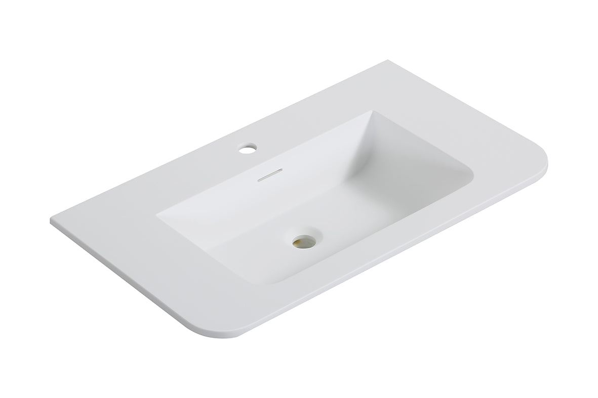 Wiesbaden Laro wastafel enkel met 1 kraangat ronde hoeken 80 x 48 x 1,5 cm solid surface mat wit