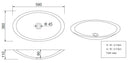 Maattekening – Kim waskom ovaal 59 x 35 x 11 cm solid surface mat wit