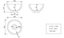 Maattekening – Tessa waskom rond 20 x 11 solid surface mat wit