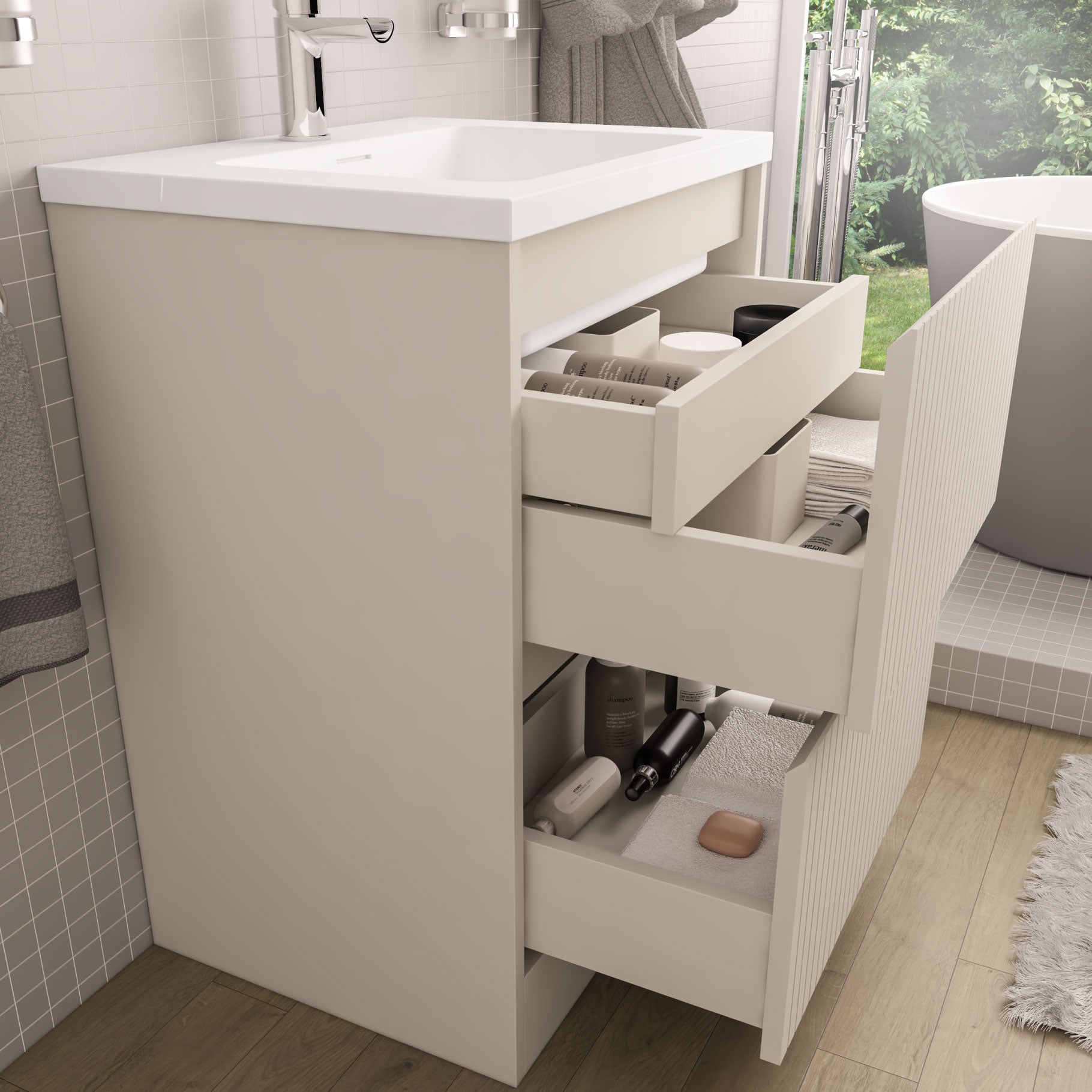 Eastbrook Stockton Staand Badmeubel 60x46 Cm Met Lades Gefreesd Front Cashmere