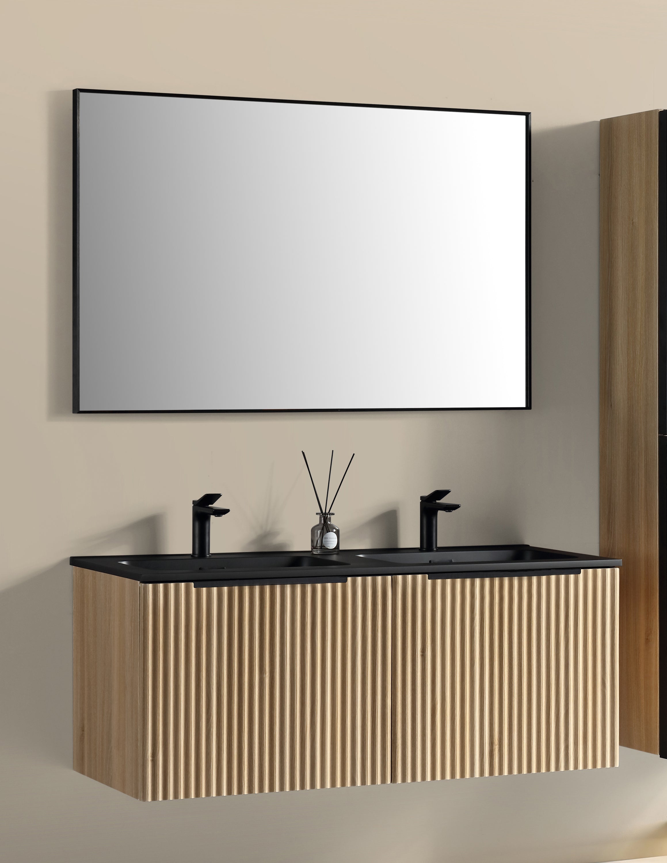 Ribbella badmeubel compleet 120 cm naturel eik/mat zwart – Xellanz – Mat Zwart – Badkamer Meubelset | Dealplein