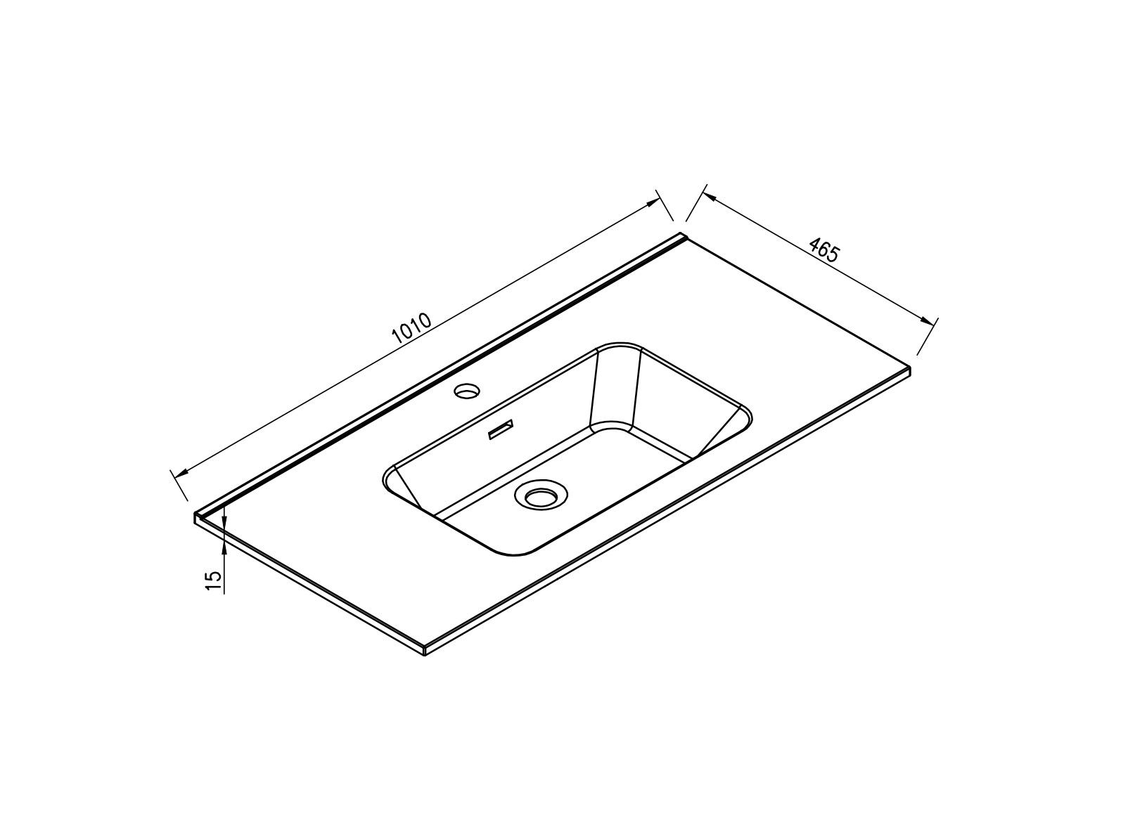 Maattekening Ribbella wastafel 100 cm kunstmarmer mat zwart