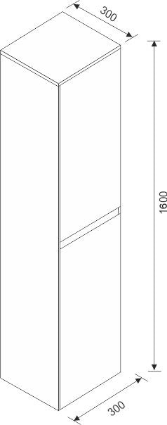 Maattekening Tigris Losse kast 1600x300x300 houtnerf grijs