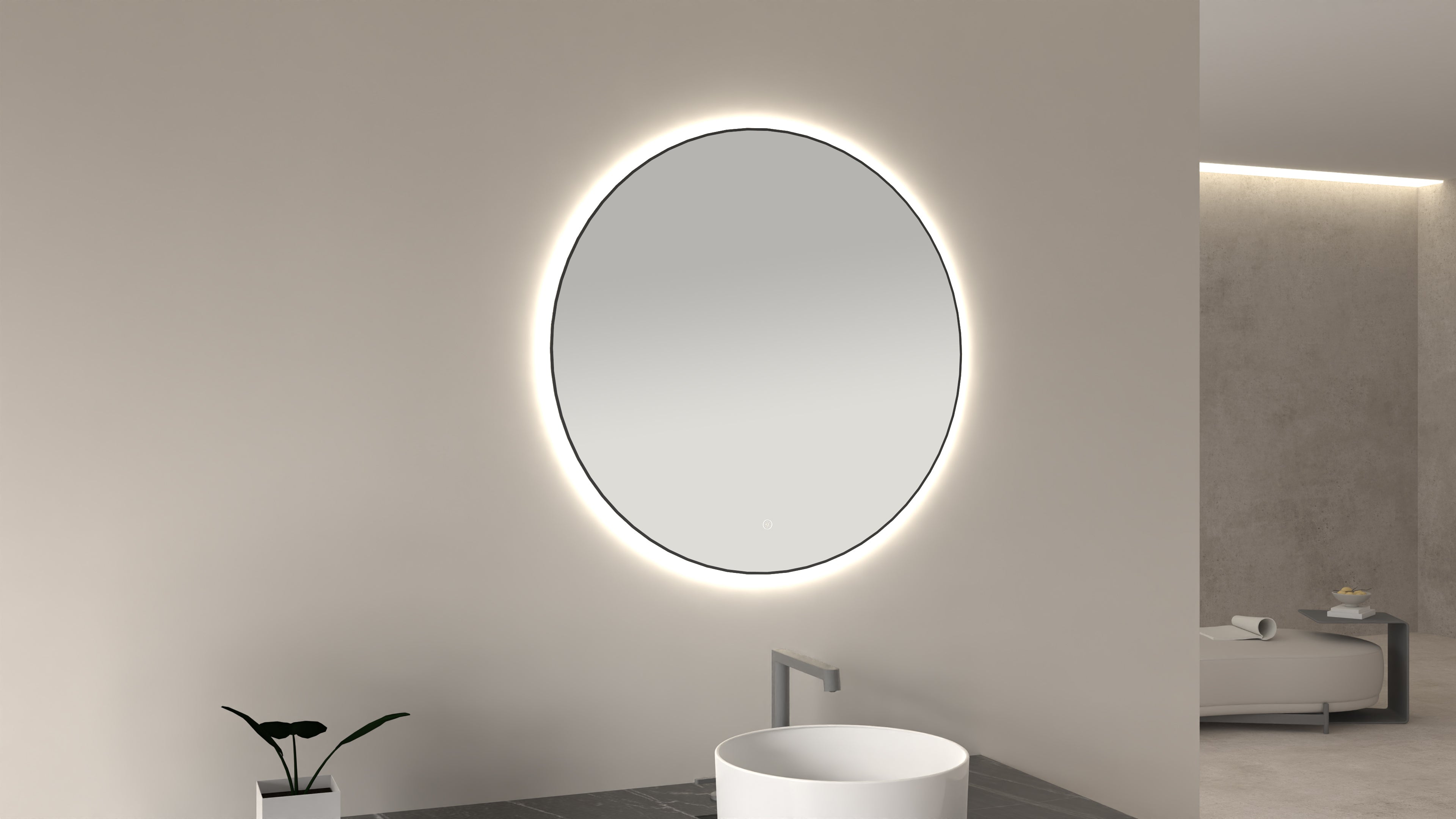 Wiesbaden Novi spiegel rond met LED, dimbaar 80 cm mat zwart