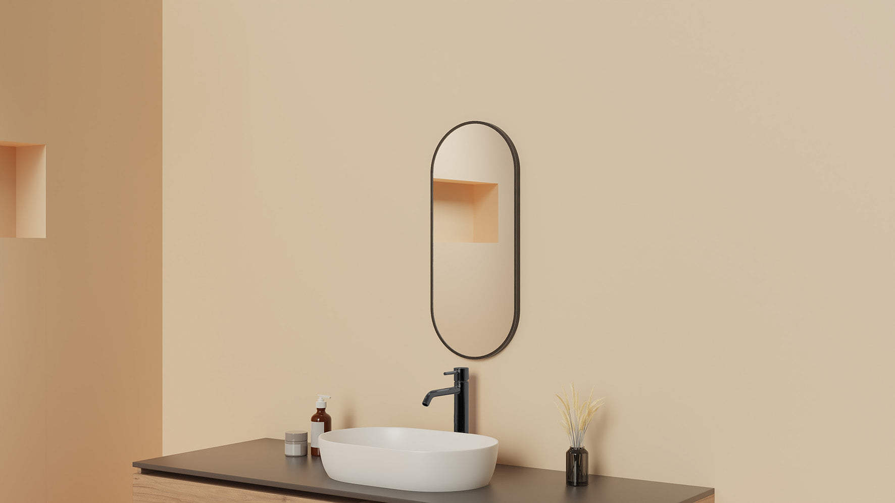 Wiesbaden Renk spiegel met lijst ovaal 30 x 70 cm gunmetal