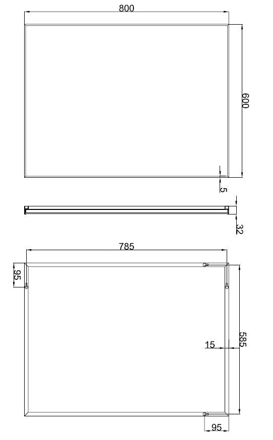 Maattekening Serra spiegel rechthoek met lijst 80 x 60 x 2,1 cm aluminium