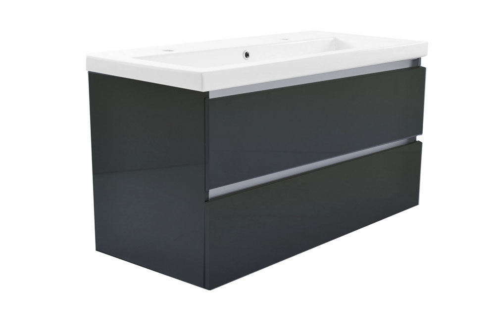 Vision onderkast met 2 laden 100 x 46 cm hoogglans grijs – Wiesbaden – Glans Grijs – Badmeubelen | Dealplein