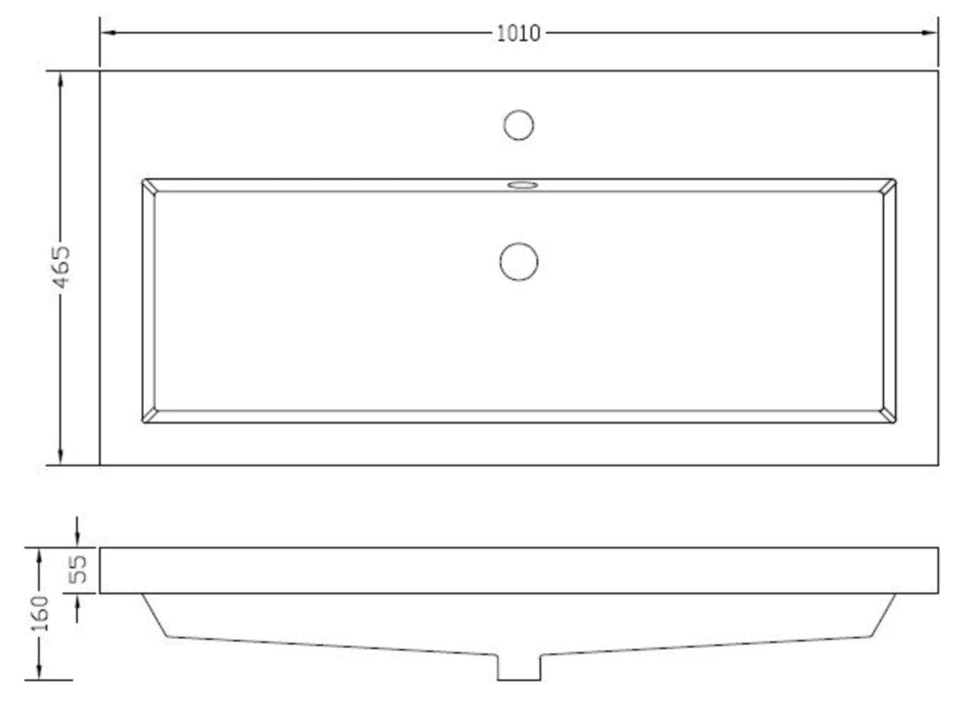 Vision wastafel enkel met 1 kraangat 100x46x5,5 cm kunstmarmer glans wit maattekening – 100 × 46 × 5,5 cm | Dealplein