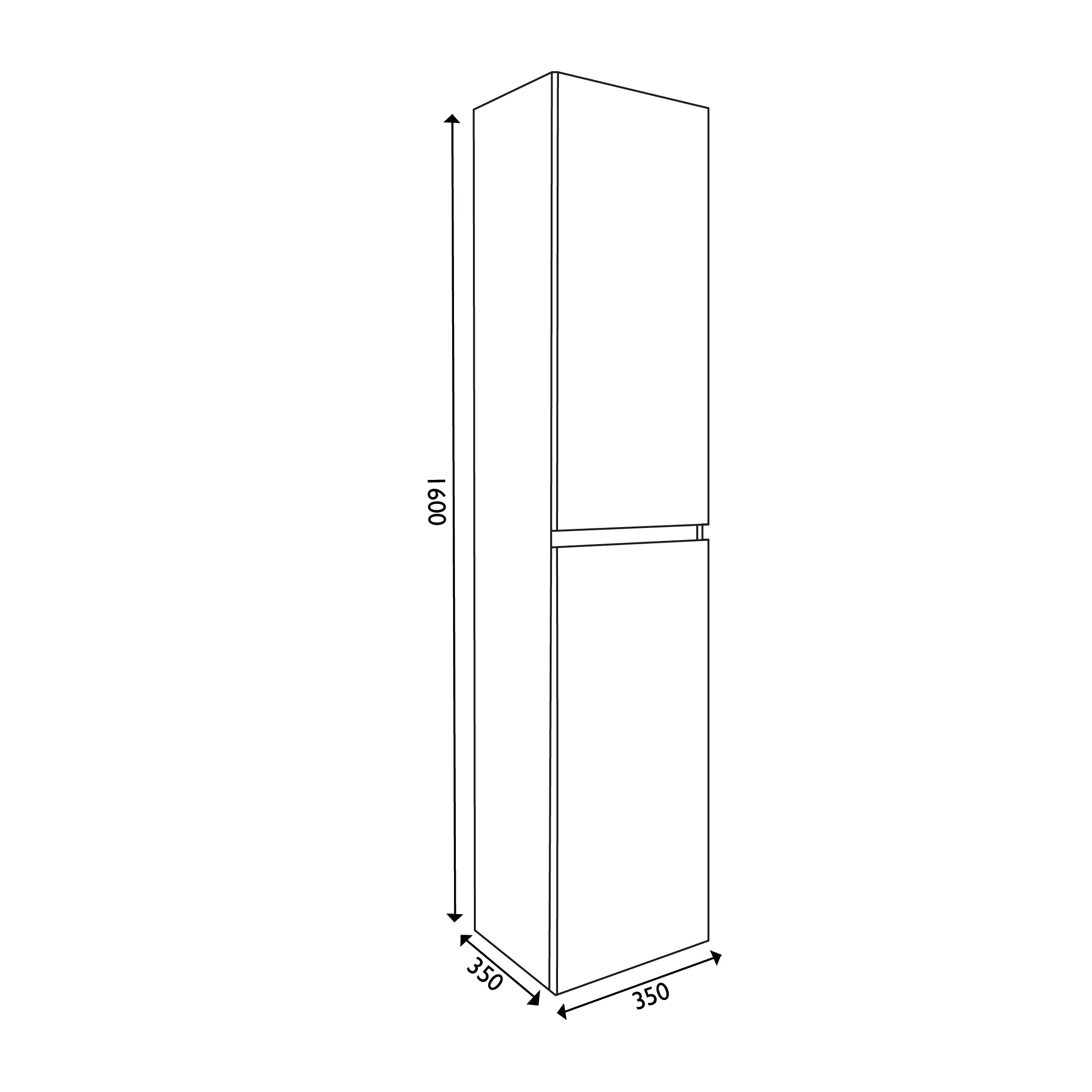 Vision kolomkast 2 deuren 160x35x35 wit maattekening – 160 × 35 × 35 cm | Dealplein