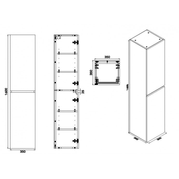 Vision kolomkast 2 deuren 160x35x35 wit maattekening – 160 × 35 × 35 cm | Dealplein