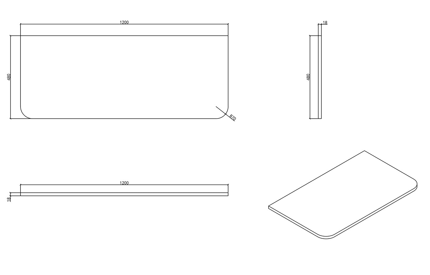 Maattekening Wiesbaden Sulora topblad afgeronde hoeken 120 x 48 cm mat beige