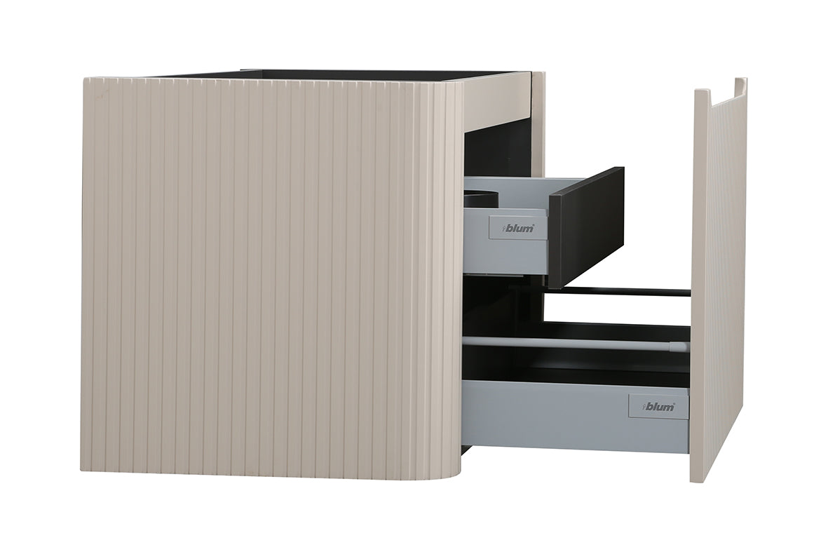 Wiesbaden Sulora onderkast afgeronde hoeken geribbeld met 1 lade 1 uitsparing 120 x 48 cm mat beige