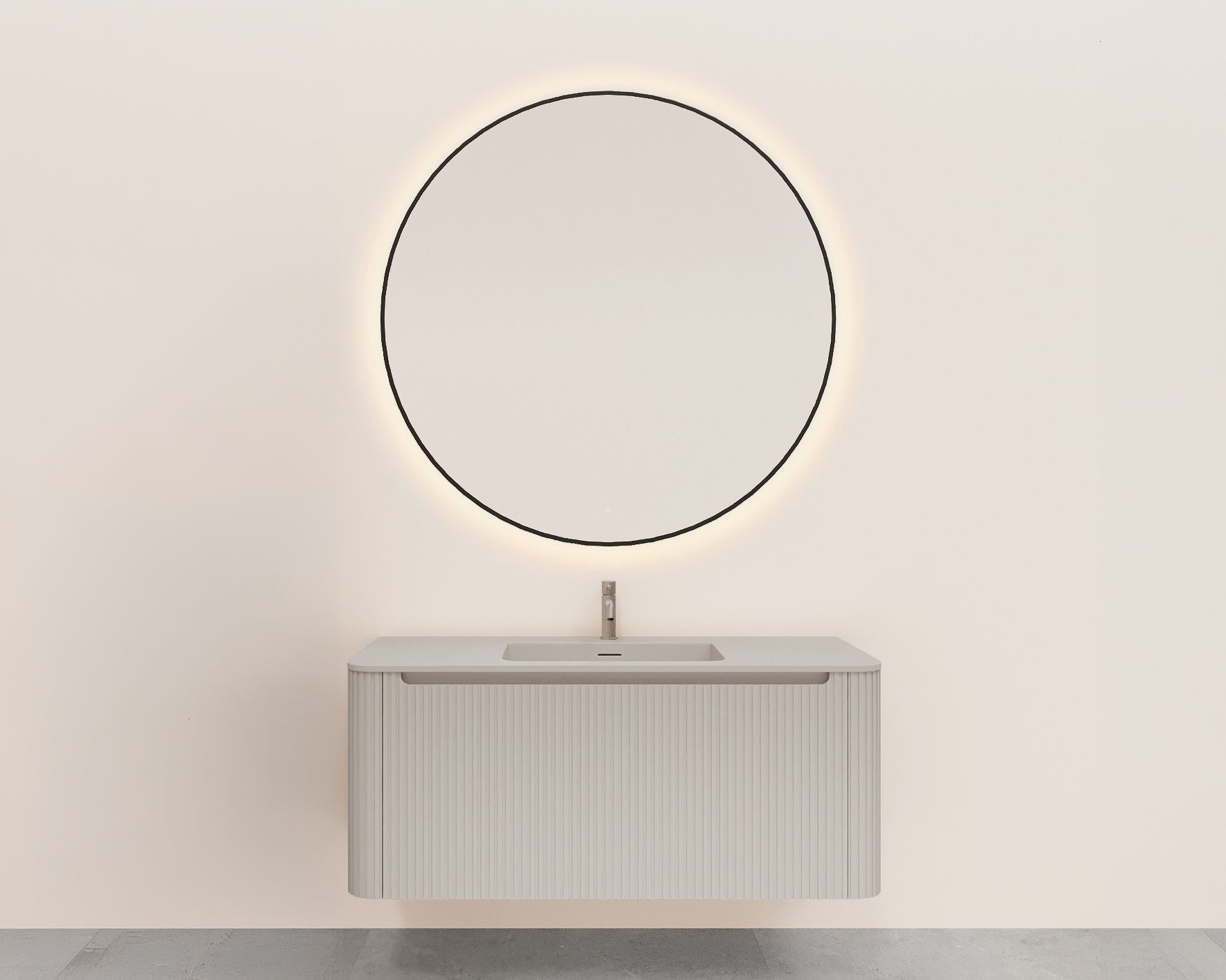 Wiesbaden Sulora onderkast afgeronde hoeken geribbeld met 1 lade 1 uitsparing 120 x 48 cm mat beige
