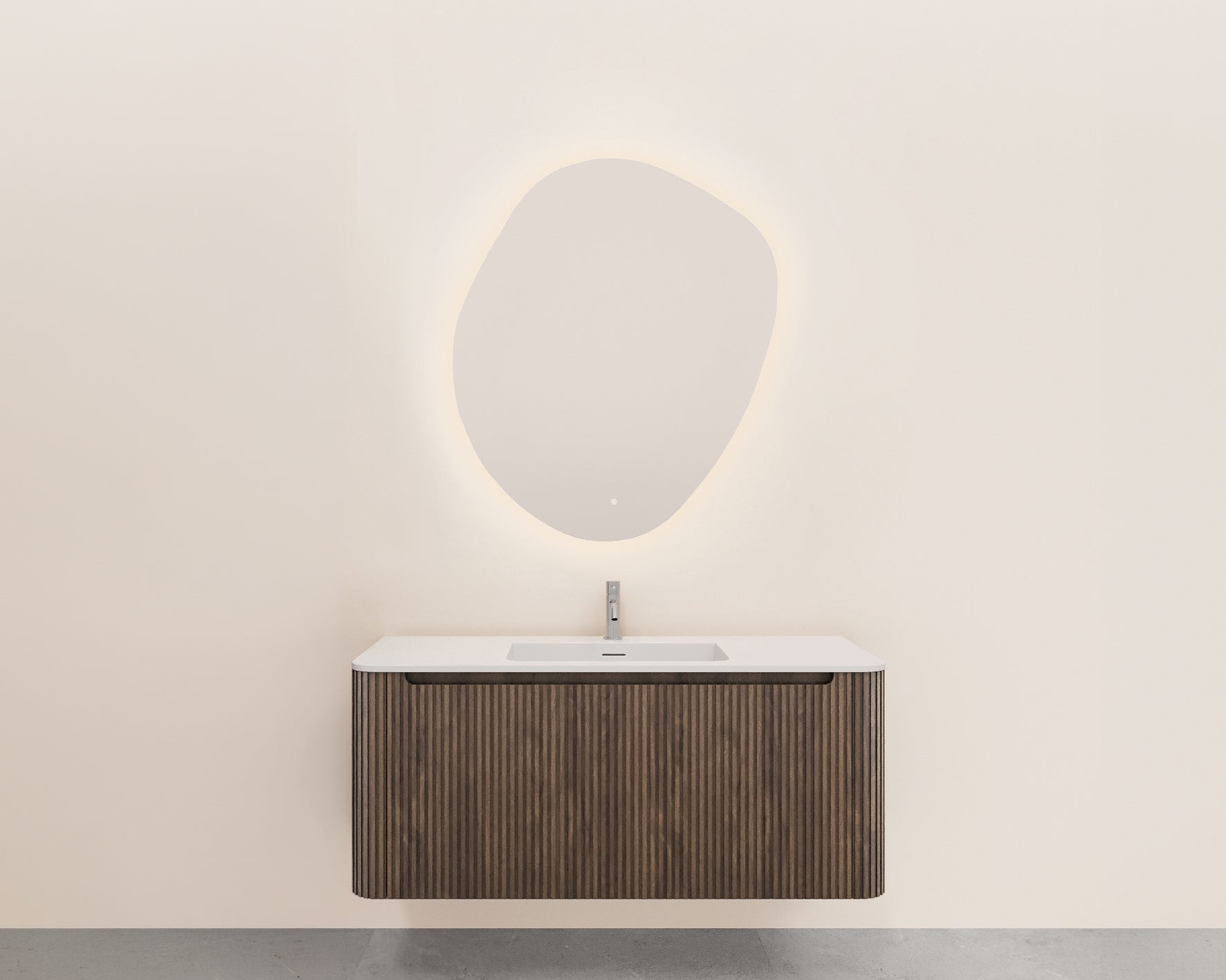 Wiesbaden Sulora onderkast afgeronde hoeken geribbeld met 1 lade 1 uitsparing 120 x 48 cm bruin eiken