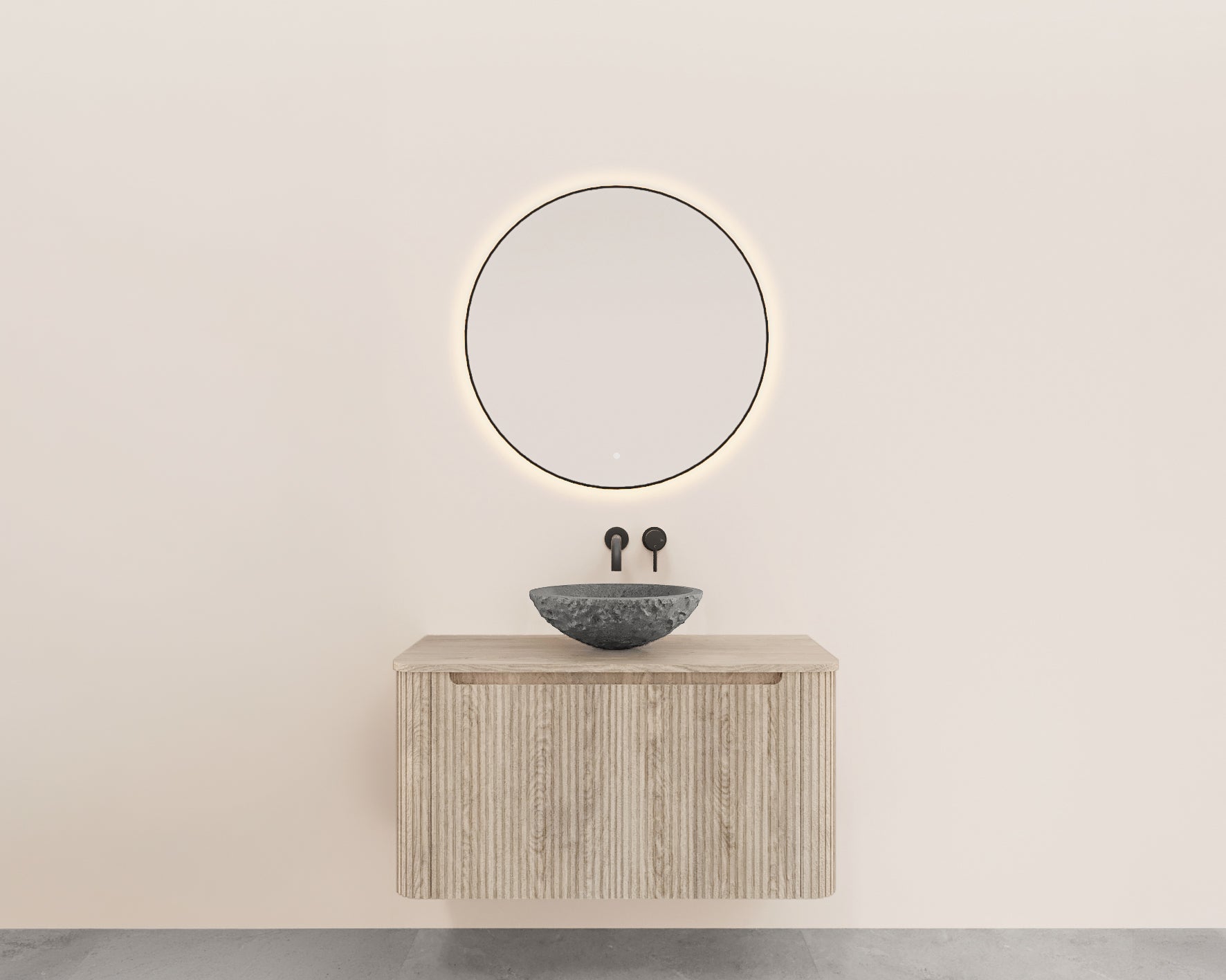Wiesbaden Sulora onderkast afgeronde hoeken geribbeld met 1 lade 1 uitsparing 80 x 48 cm licht eiken