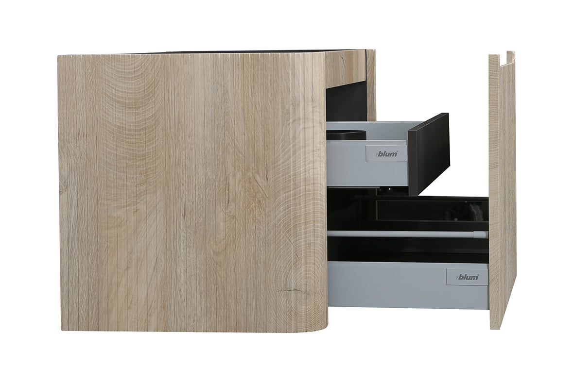 Wiesbaden Sulora onderkast afgeronde hoeken geribbeld met 1 lade 1 uitsparing 100 x 48 cm licht eiken