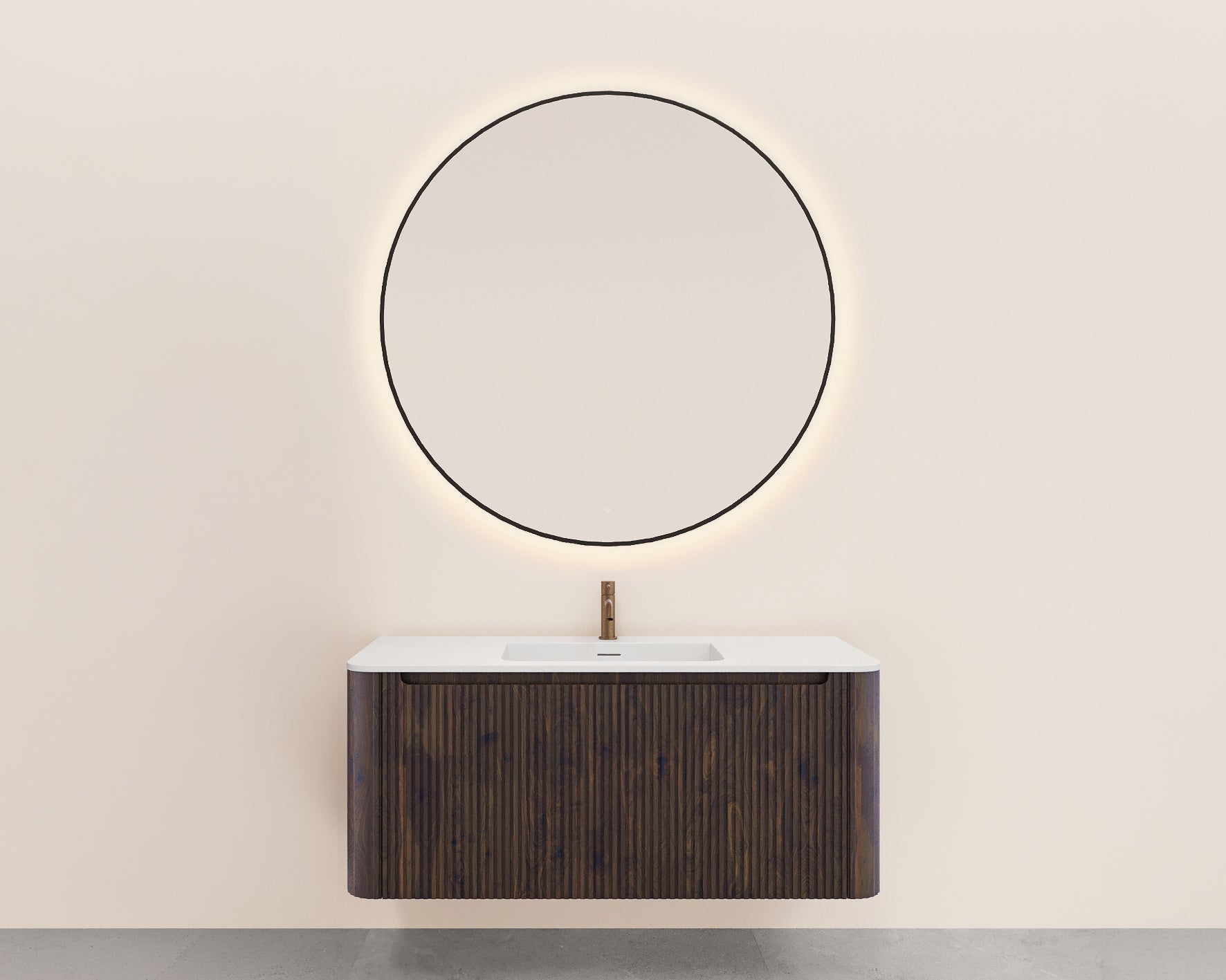 Wiesbaden Sulora onderkast afgeronde hoeken geribbeld met 1 lade 1 uitsparing 120 x 48 cm walnoot