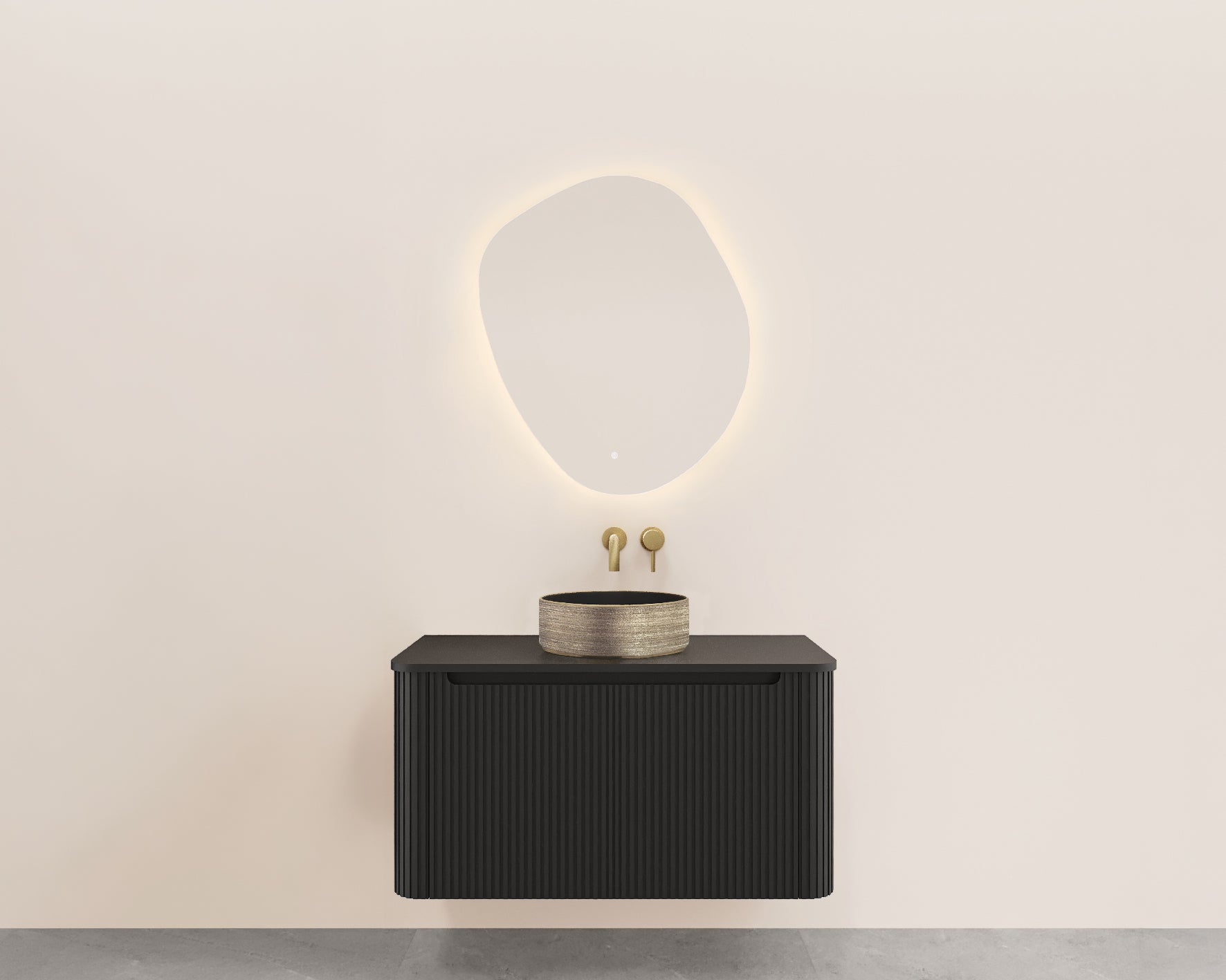 Sulora onderkast afgeronde hoeken geribbeld met 1 lade 1 uitsparing 100 x 48 cm mat zwart – Wiesbaden – Mat Zwart – Badmeubel | Dealplein