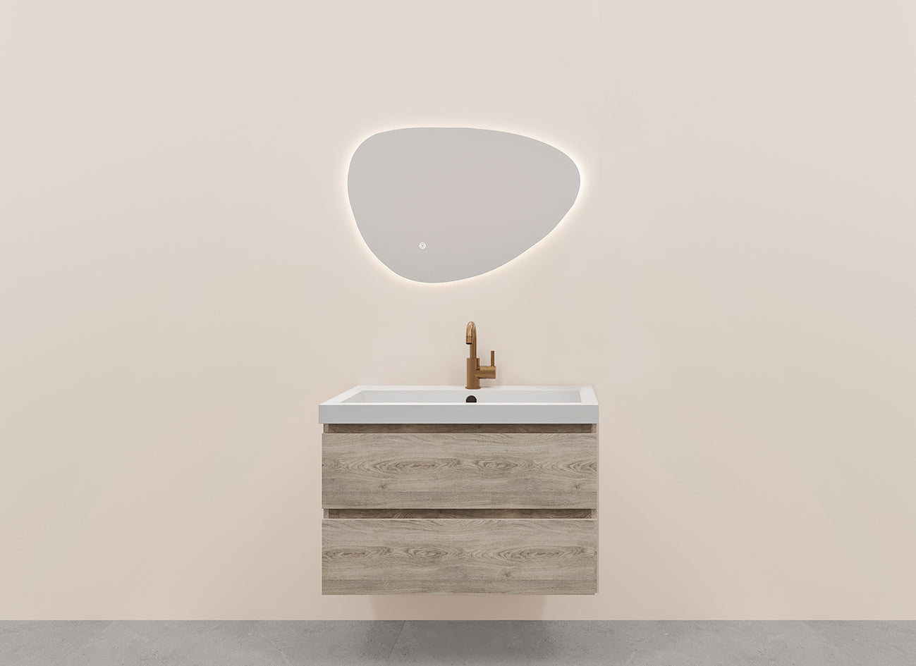 Alvara onderkast met 2 laden 1 uitsparing 80 x 46 cm grijs eiken – Wiesbaden – Grijs Eiken – Badmeubel | Dealplein