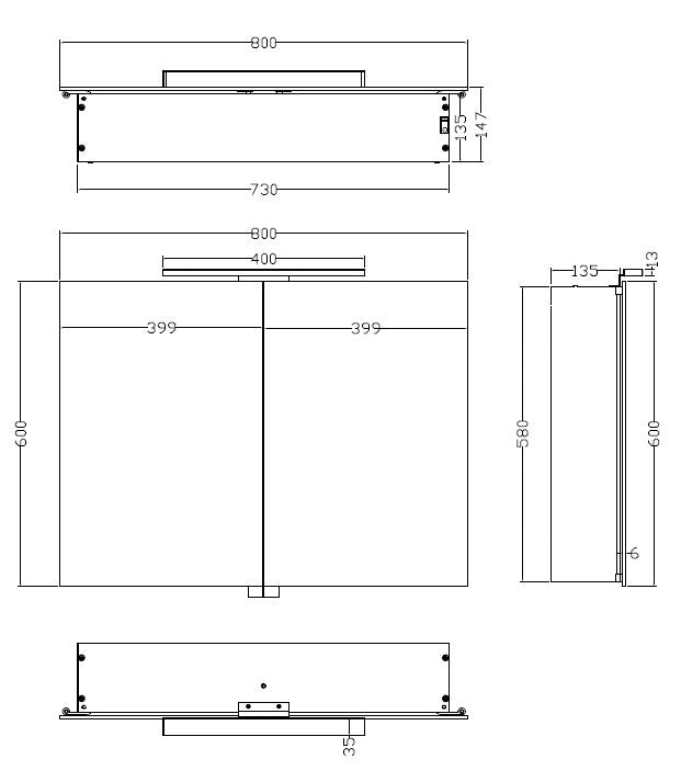 Maattekening Bright spiegelkast met LED 80 x 60 x 14cm
