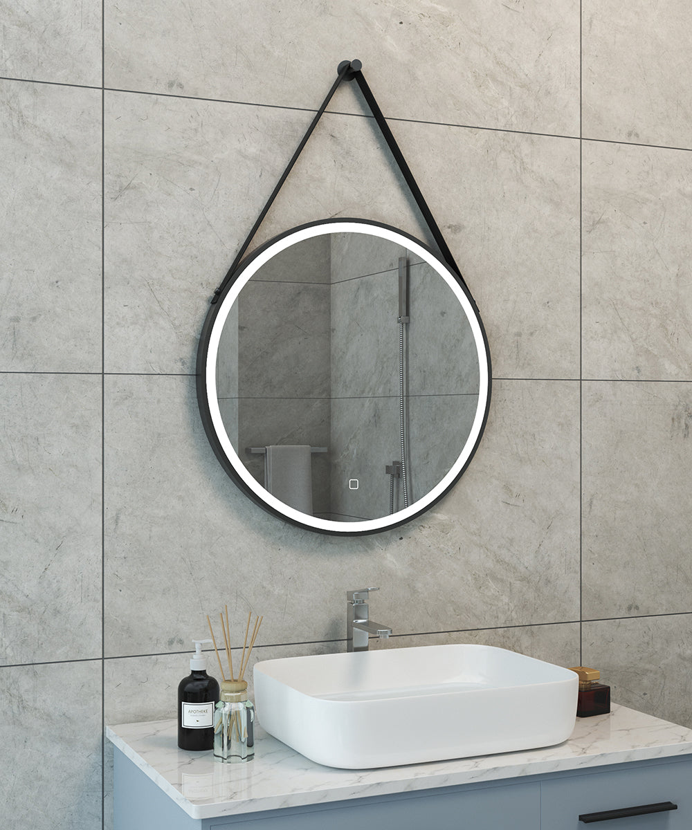 Wiesbaden Cinto spiegel rond met band, LED, dimbaar en spiegelverwarming 60 cm mat zwart