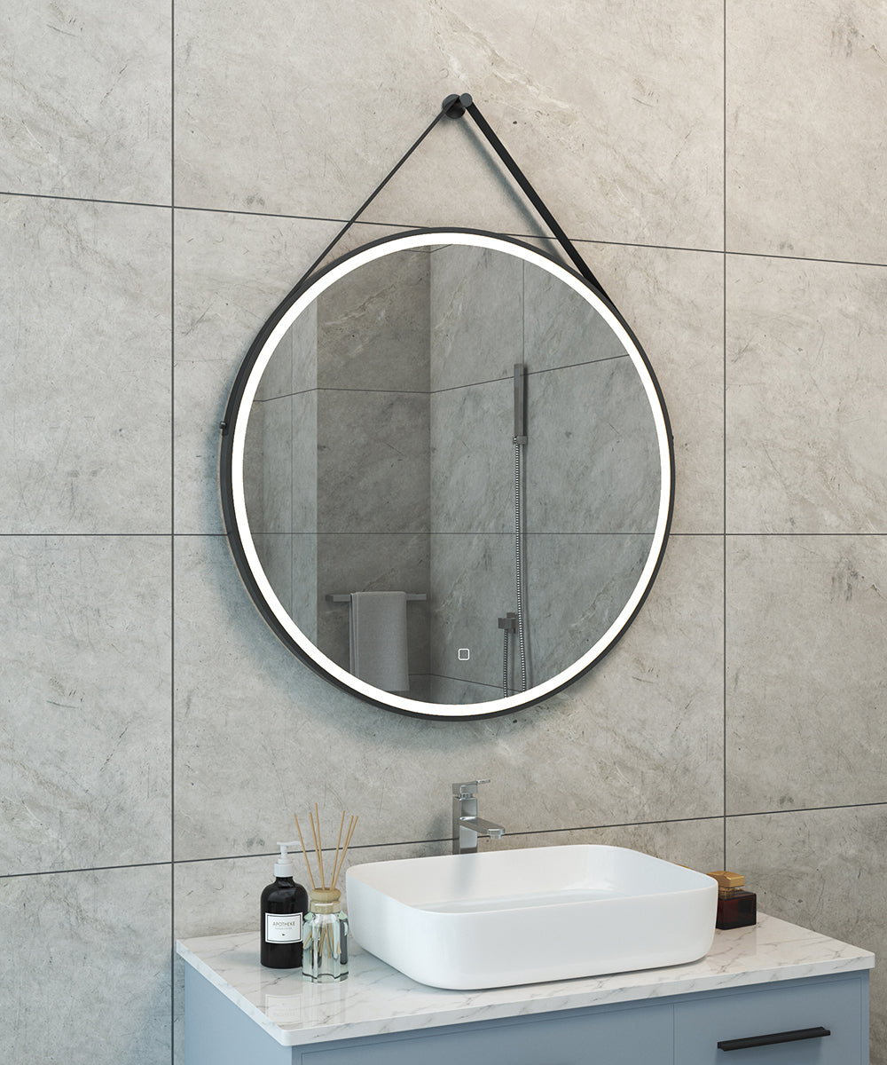 Wiesbaden Cinto spiegel rond met band, LED, dimbaar en spiegelverwarming 80 cm mat zwart