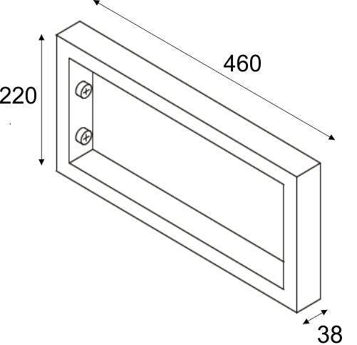 Ophangbeugel vierkant 460 x 220 mm chroom maattekening – 46 × 22 cm | Dealplein