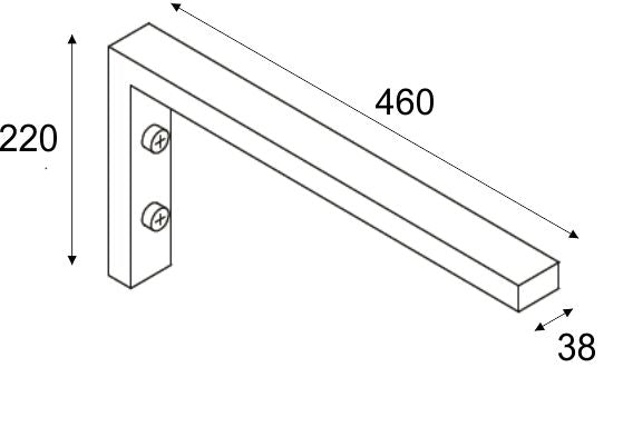Maattekening Ophangbeugel L-vorm 460 x 220 mm chroom