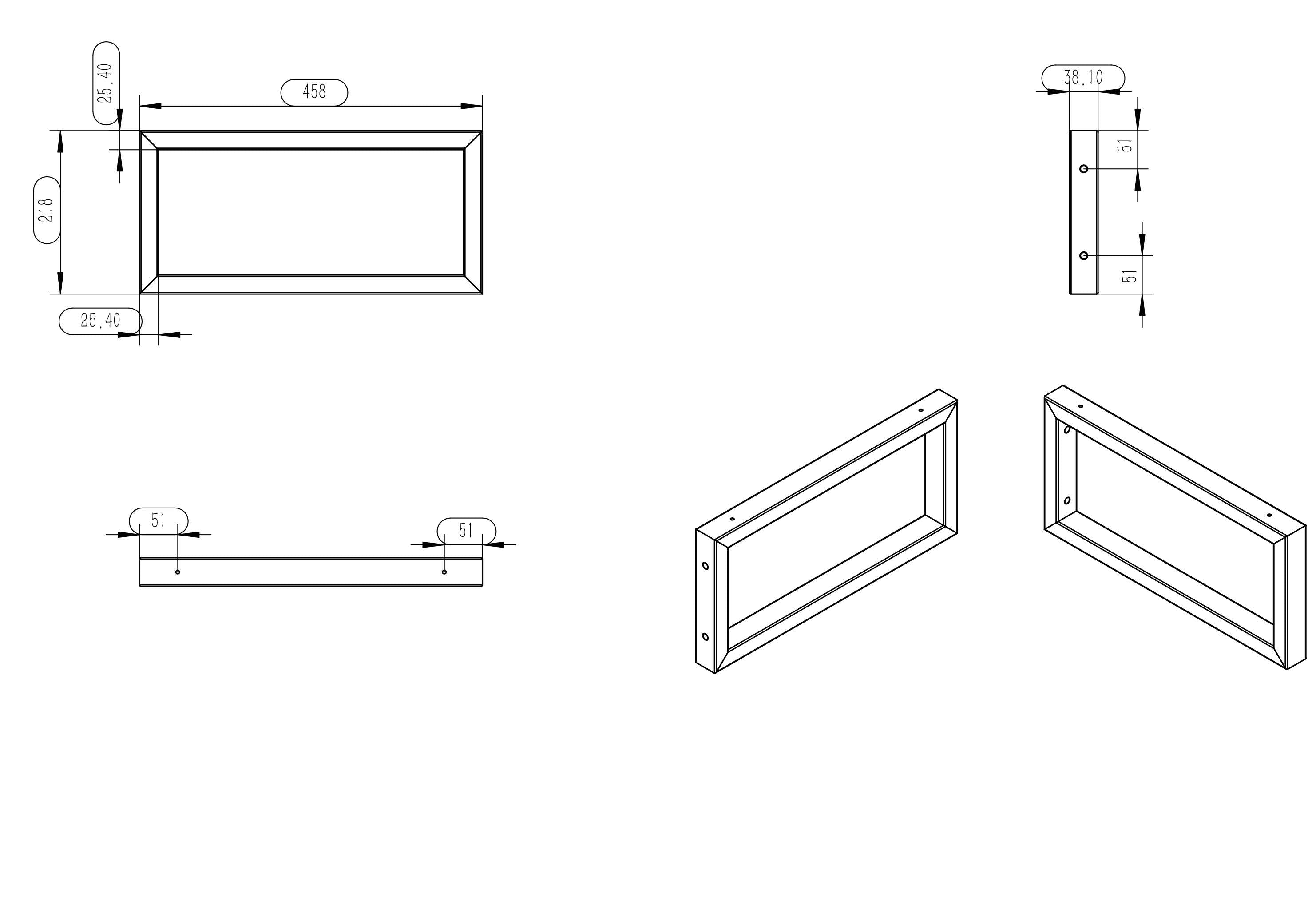 Maattekening Ophangbeugel vierkant 460 x 220 mm RVS
