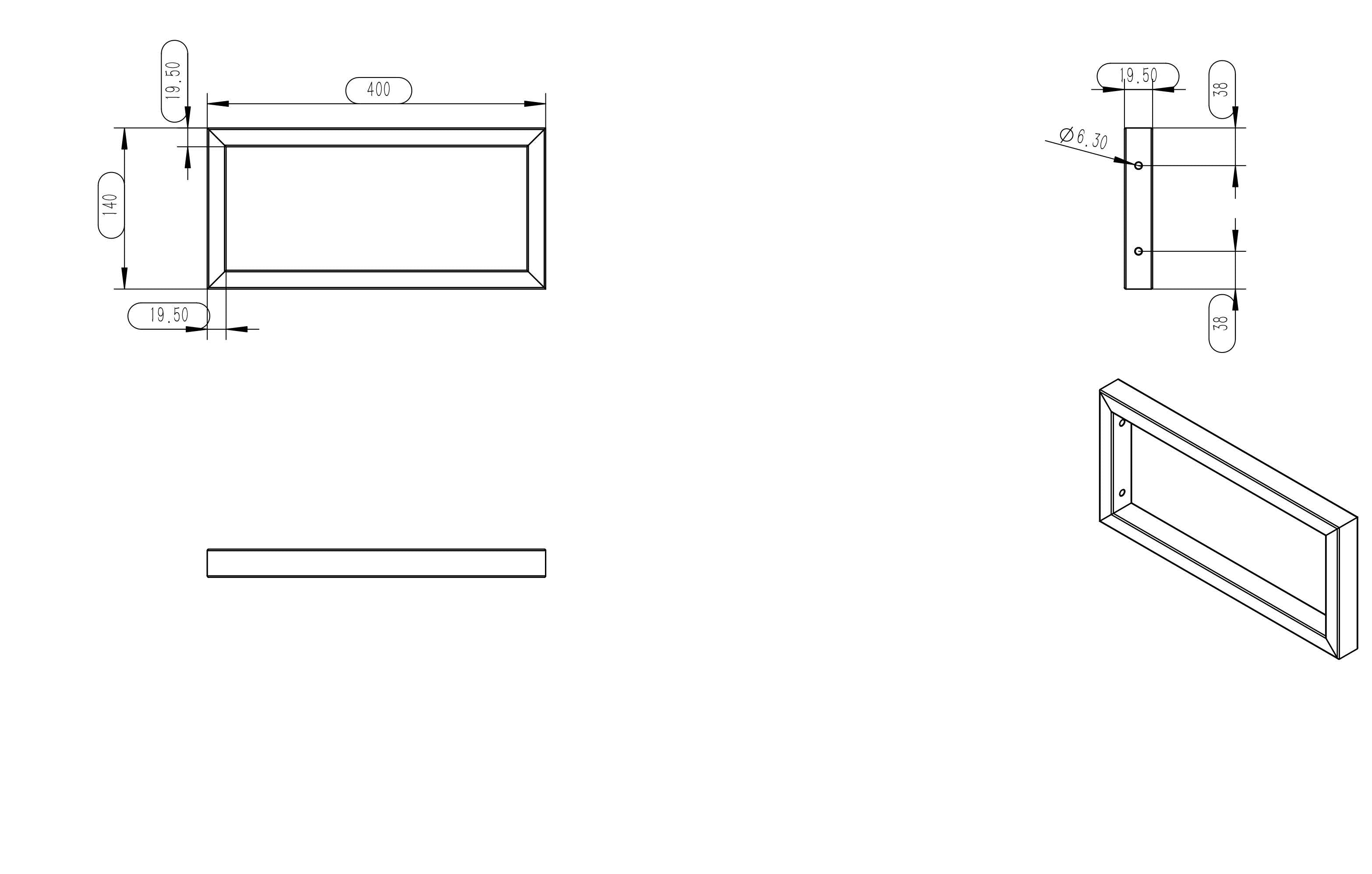Ophangbeugel vierkant 400 x 140 mm mat zwart - maattekening