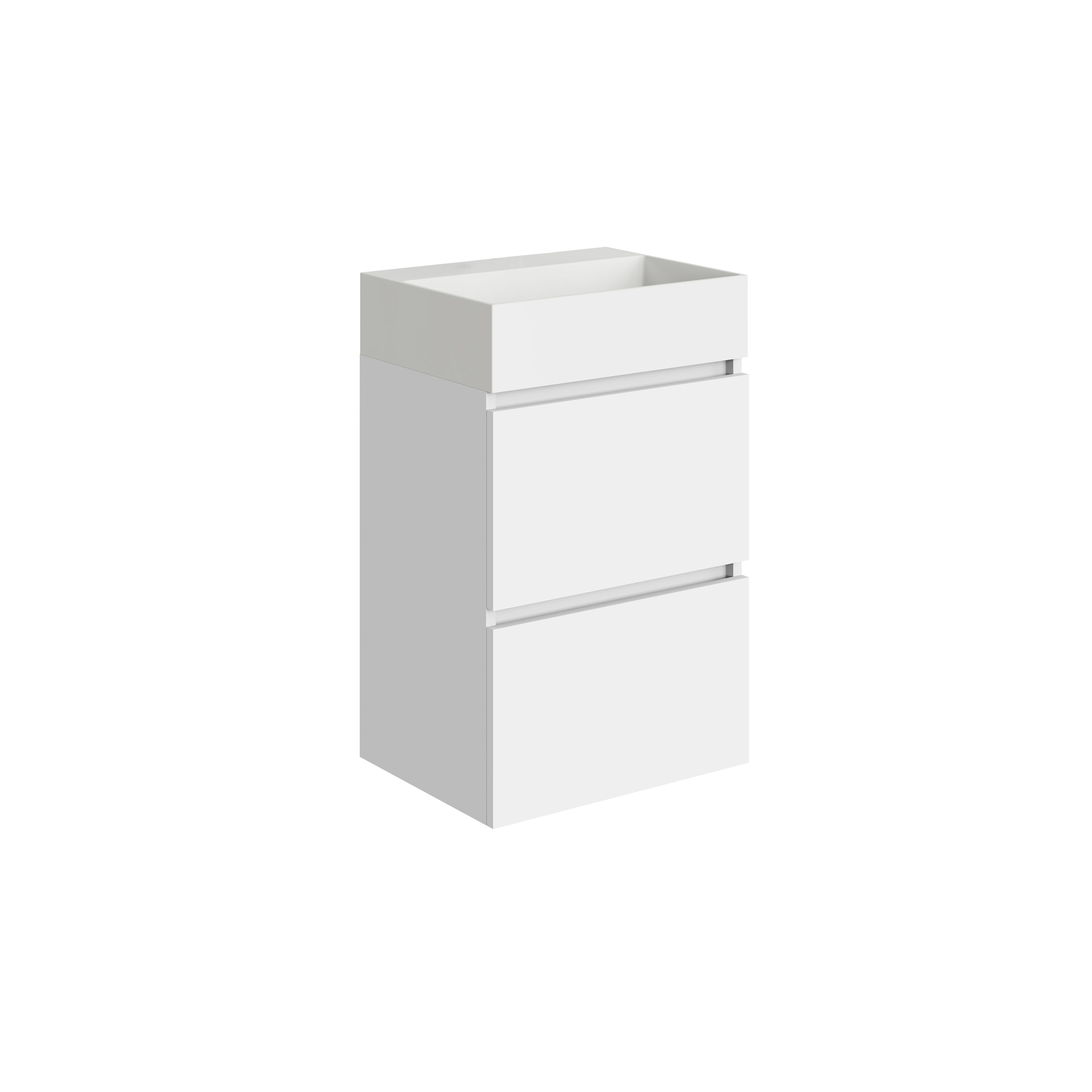 Mini onderkast met 2 laden 45 cm glans wit en wastafel keramiek glans wit – Xellanz – Mat Zwart – Badkamermeubelset | Dealplein
