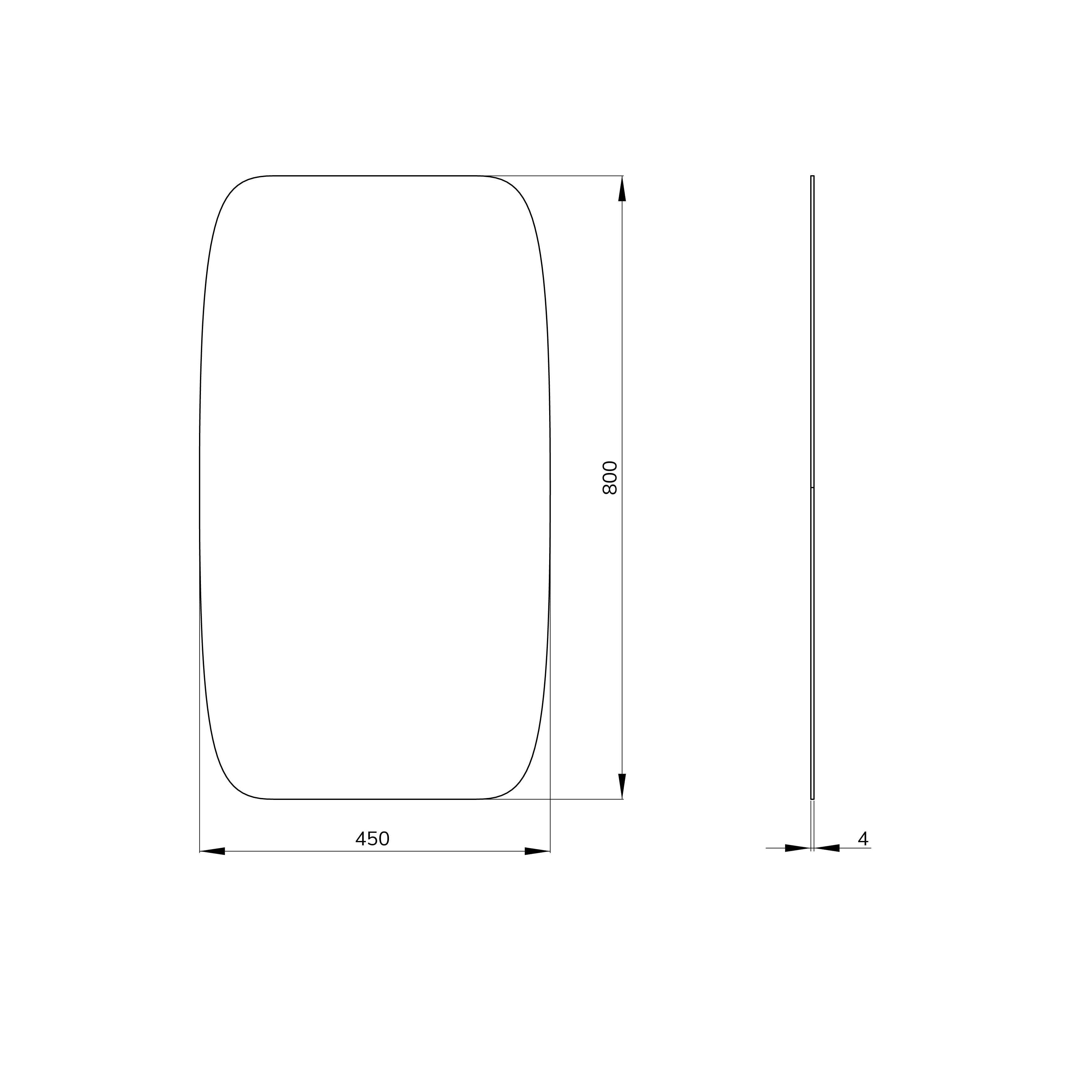 Maattekening Mini spiegel zonder lijst 45 x 80 cm